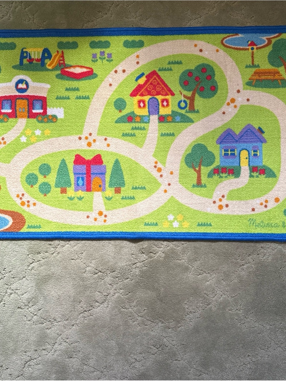 Kids blue clues  Play Road Rug in Bright Green with Blue Trim
